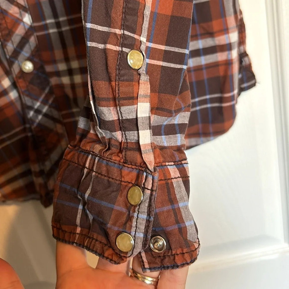 Fossil men’s brown long sleeve pearl snap vintage fit shirt size large - Picture 6 of 10